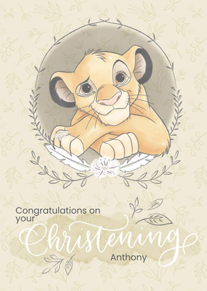 Disney Baby Personalised Simba Christening Card