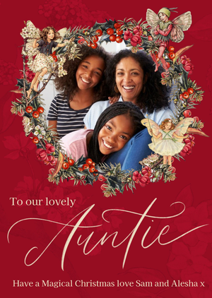 Flower Fairies Lovely Auntie Photo Upload Wreath Christmas Card