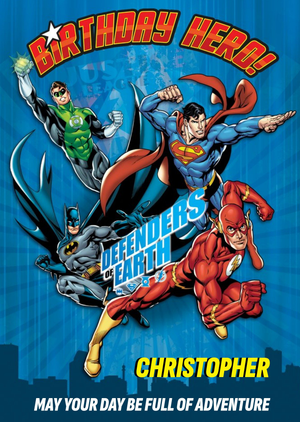 Justice League Superman Green Lantern Flash Personalised Happy Birthday Card