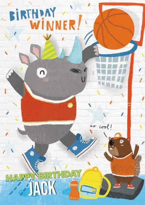 Birthday Winner Dunking Rhino Card