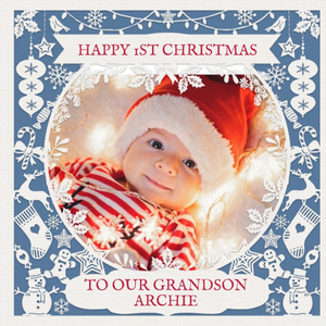Moonpig Paper Frames Photo Upload Christmas Card Happy First Christmas To Our Grandson