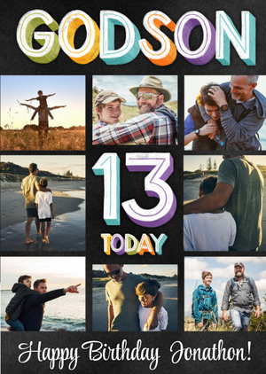 Godson 13th Multi Photo Upload Birthday Card