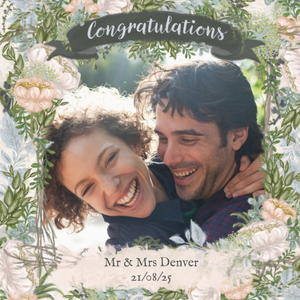 Moonpig Wedding Card - Photo Upload - Congratulations - Newly Weds - Floral