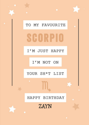 Scorpio Not On Your List Funny Zodiac Birthday Card