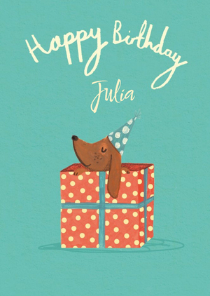 Dog with Present Gift Happy Birthday Card