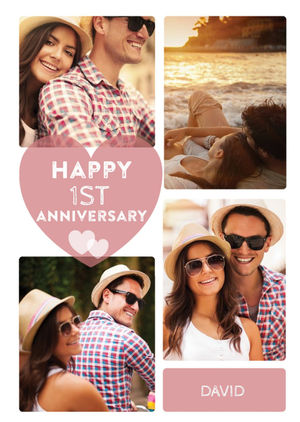 Happy 1st Anniversary Love Heart Photo Upload Card