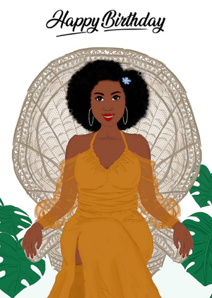 Woman Orange Dress Birthday Card