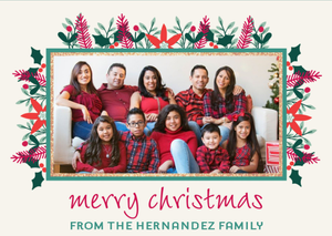 Floral Frame Photo Upload Christmas Card From the Family