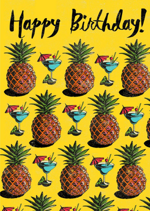 Tropical Pineapples And Cocktails Birthday Card