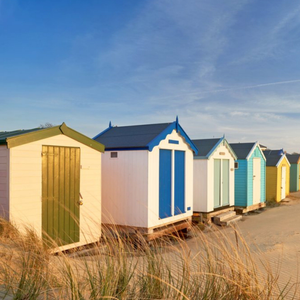 Moonpig Designers Photographic Colourful Beach Huts Card