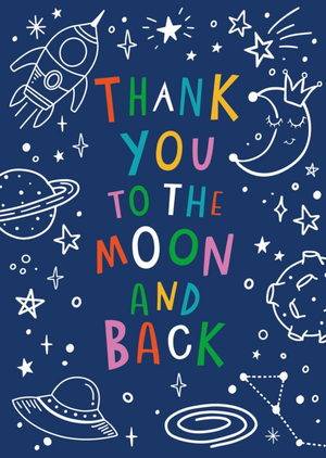 Thank You To The Moon And Back Space Doodle Card