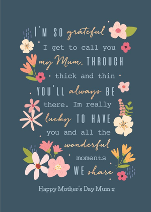 Happy Mothers Day MumThoughtful Words Modern Floral Design Mothers Day Card