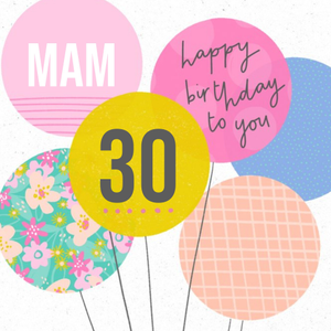 Moonpig Illustrated Pattern Birthday Balloons Mam 30th Birthday Card