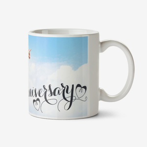 Happy Anniversary Calligraphy Hearts Photo Upload Mug