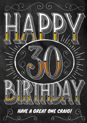 Chalkboard Style Personalised Happy 30th Birthday Card