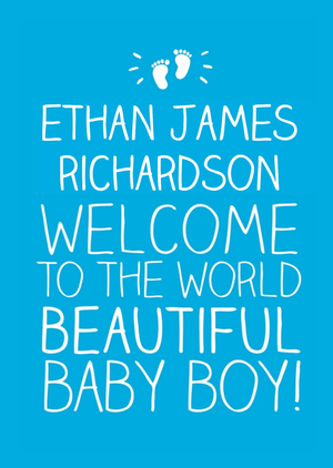 Blue Welcome To The World Personalised Baby Boy Card