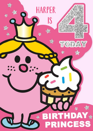 Mr Men Four Today Birthday Cupcake Personalised Card