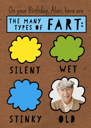 All The Types Of Fart Personalised Photo Birthday Card