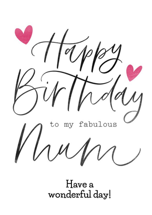 Happy Birthday To My Fabulous Mum Mom Have A Wonderful Day Card