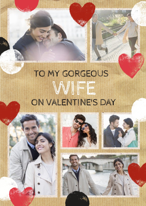Stamped Hearts To My Gorgeous Wife Photo Valentine's Day Card