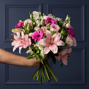 Pink Rose, Lily and Cerise Germini Bouquet