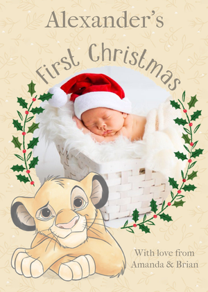 Disney The Lion King Simba baby's first Christmas photo upload Christmas card