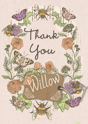 Garden Flowers And Butterflies Personalised Thank You Postcard
