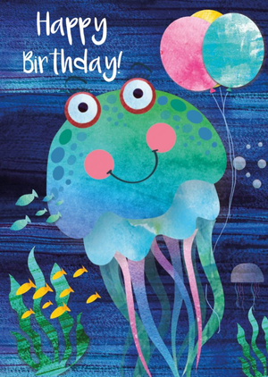 Cute Jellyfish With Balloons Birthday Card