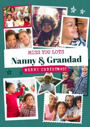 Modern Photo Upload Collage Christmas Card For Nanny And Grandad