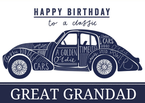 Classic Car Great Grandad Birthday Card