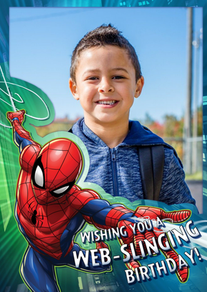 Marvel Spiderman Web-Slinging Photo Upload Birthday Card