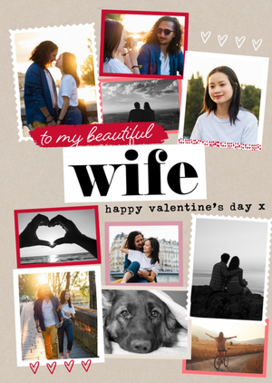 Modern Photo Upload Collage Happy Valntines Day To My Beautiful Wife Card