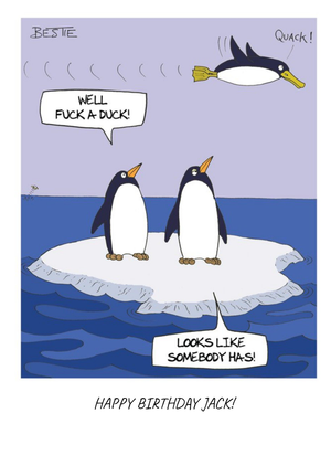 Rude Duck Joke Cartoon Penguins Personalised Happy Birthday Card