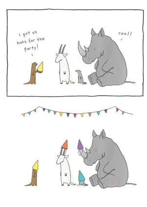 Modern Funny Illustration Animals Friends In Party Hats Birthday Card