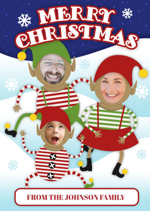 Santa Elves Face Photo Upload Christmas Card
