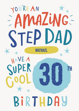 Cool Star Typographic Customisable Age Step-Dad Birthday Card