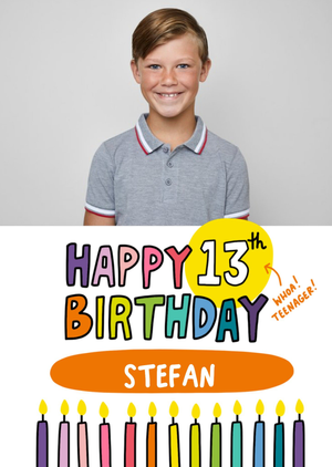 Angela Chick Bright Personalised Photo Upload 13th Birthday Card