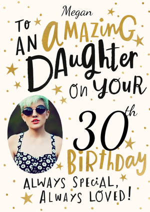 Illustrative Gold Star Daughter Photo Upload Birthday Card