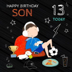 Moonpig Designers Happy Birthday Son Age Personalisation Illustrated Card
