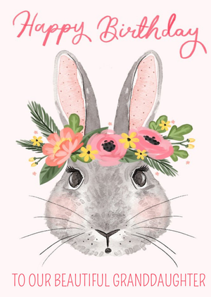 Okey Dokey Illustrated Rabbit Floral To Our Beautiful Granddaughter Birthday Card