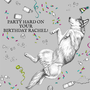 Moonpig Illustrated Dog Party Hard On Your Birthday Card