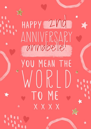Happy Second Anniversary You Mean The World To Me Anniversary Card