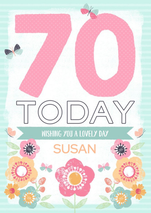 Colourful Flowers Happy 70Th Birthday Personalised Name Card