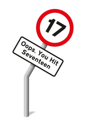Graphic Illustration Of A Damaged Road Sign Seventeenth Funny Pun Birthday Card
