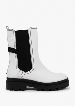 Judy White Leather Tall Chelsea Boots