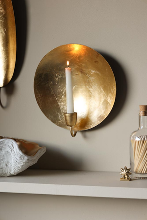 Round Gold Leaf Candlestick Holder Wall Sconce
