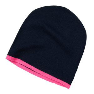 Cashmere Navy & Pink Beanie Hat (one size)