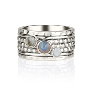 Ethereal Galaxy Silver Spinning Ring - Pearl, Labradorite & White Topaz (R (UK))