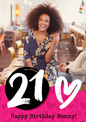 Pink Typographic Photo Upload Mum 21st Birthday Card
