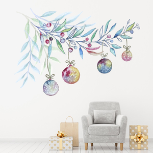 Festive Tree Branch &amp; Christmas Baubles Wall Sticker